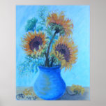 Sonnenblumen in einem azurblauen Vase Plakatdruck