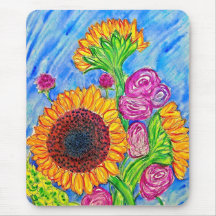 Sonnenblumen und Rosen Mauspad