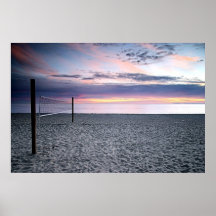 Sonnenuntergang-Strand-Volleyball-Plakat