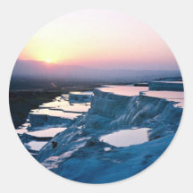 Sonnenuntergang über den Travertinen, Pammukale, d Runde Aufkleber