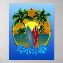 Sonnenuntergang und Surfbretter Posterdruck