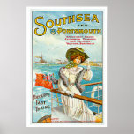 Southsea u. Vintage Reise-Anzeige Portsmouth Plakat