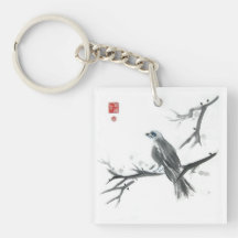 Sparrow Chinese Painting Keychain