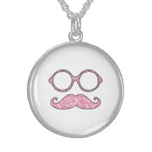 SPASS-SCHNURRBART UND GLÄSER, ROSA DRUCKGLITTER STERLINGSILBER HALSKETTEN