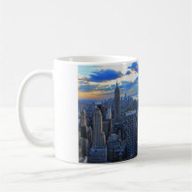 Später Nachmittag NYC Skyline als Sonnenunterganga Kaffee Haferl