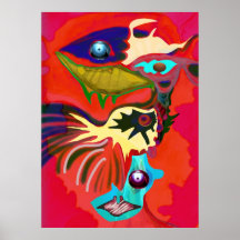 Spiegelei und Rot des Blaus Plakatdruck