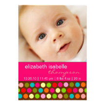 Spielerische Tupfen-Baby-Foto-Mitteilung Personalisierte Ankündigungskarten