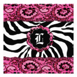 Spitze311-pink Zebra u. Diamant-Monogramm Ankündigungskarten