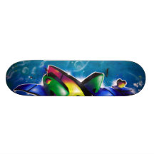 Spray painted graffiti skate deck