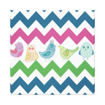 Spring Chevron Stripes Cute Whimsical Birds Owl Stretched Canvas Prints