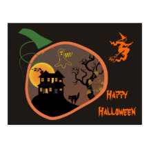 Spuk Haus in einer Kürbis Halloween-Postkarte