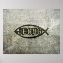Städtische konkrete Jesus-Fische Posterdrucke