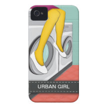 Städtisches Mädchen, das in einer Wäscherei in der iPhone 4 Case-Mate Hüllen