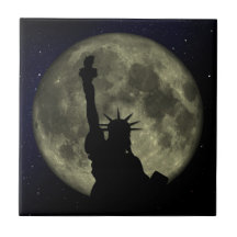Statue of Liberty, the Moon, Starry Sky Ceramic Tiles