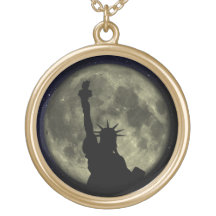 Statue of Liberty, the Moon, Starry Sky Necklace