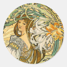 Stcker:  Mucha - Sprache der Blumen Runde Sticker