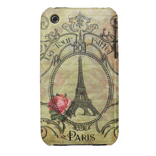 Steampunk Eiffel Turm-Paris-Rote Rose iPhone 3 Hüllen