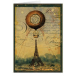 Steampunk Eiffelturm u. Heißluft-Ballon Karte
