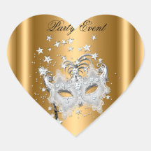Sticker Heart MASK Gold Silver Party