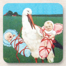 STORCH-DOPPELbaby-DUSCHE, Rosa, aquamarines Blau Getränk Untersetzer