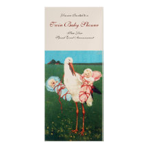 STORCH-DOPPELBabyparty, Champagner metallisch Individuelle Einladung