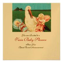 STORCH-DOPPELBabyparty, Goldmetallisches Papier Ankündigungskarten