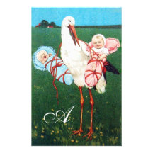 STORCH-DOPPELBabyparty-MONOGRAMM Büropapier