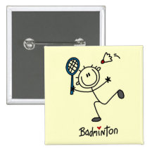 Strichmännchen-Badminton-T-Shirts und Geschenke Button