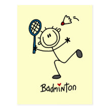 Strichmännchen-Badminton-T-Shirts und Geschenke Postkarten
