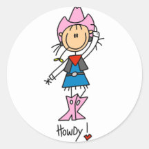 Strichmännchen-Cowgirl-T-Shirts und Geschenke Runde Sticker