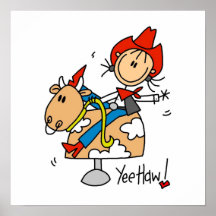 Strichmännchen-Cowgirl Yee Haw-T-Shirts und Gesche Plakate