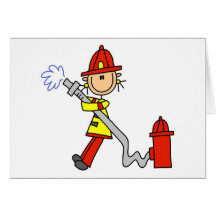 Strichmännchen-Feuerwehrmann mit Schlauch Grußkarte