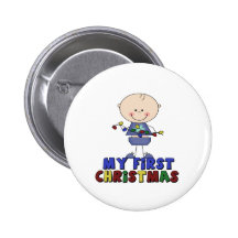 Strichmännchen-Junge u. Lichter erstes Weihnachten Anstecknadelbuttons