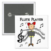 Strichmännchen-Mädchen-Flöten-Spieler-T-Shirts und Button