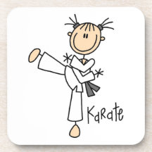 Strichmännchen-Mädchen-Karate-T-Shirts und Geschen Getränk Untersetzer