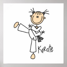 Strichmännchen-Mädchen-Karate-T-Shirts und Geschen Plakatdruck