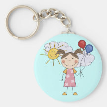 Strichmännchen-Mädchen mit Ballon-T-Shirts und Ges Schlüsselanhänger