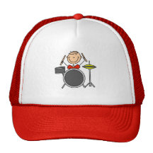 Strichmännchen-männliche Schlagzeuger-T-Shirts und Trucker Caps