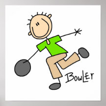 Strichmännchenmännliche Bowler-T-Shirts und Gesche Poster