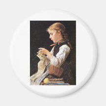 Strickendes Mädchen strickendes Mädchen Kühlschrankmagnet