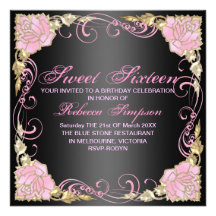 Strudel u. Rose Geburtstag des Schwarzen/Rosa-Bonb Individuelle Einladungskarten