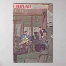 Studenten an einem französischen Café Posterdruck