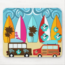 Surfbrett-Strandwertlos surfende Hippie-Packwagen Mousepad