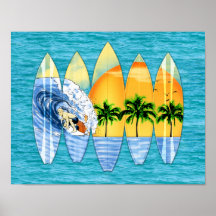 Surfer und Surfbretter Plakat