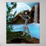 Süsseanime-Kätzchen-Wasserfall-Mond 1 Poster