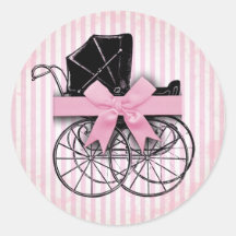 Süßer rosa Vintager Kinderwagen-Pram und Bogen Runde Sticker