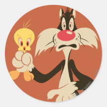 Sylvester mit Tweety Runder Aufkleber