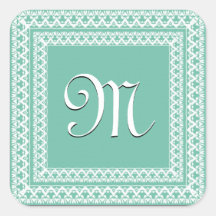 Tadelloses grünes verziertes Monogramm Quadrataufkleber