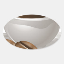 Tasse Kaffee und Bohnen Ovale Aufkleber