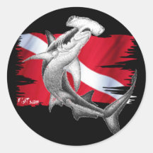Tauchenflagge mit Hammerhai Haifischtaucher unten Runde Sticker